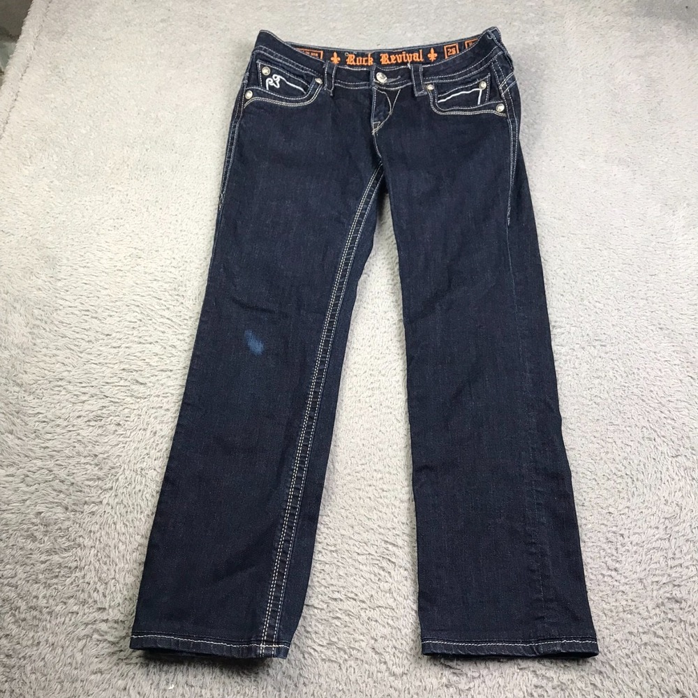 Rock Revival Jeans Womens 28 (32x28) Heather Easy Straight Low Rise Dark Wash